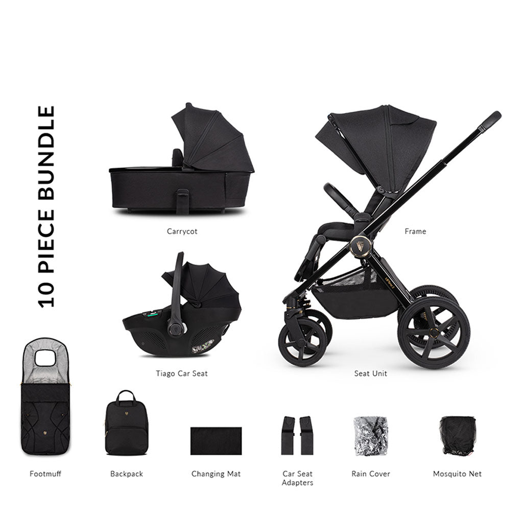 Venicci Upline 2 - 3 in 1 Pushchair with Tiago Car Seat - All Black