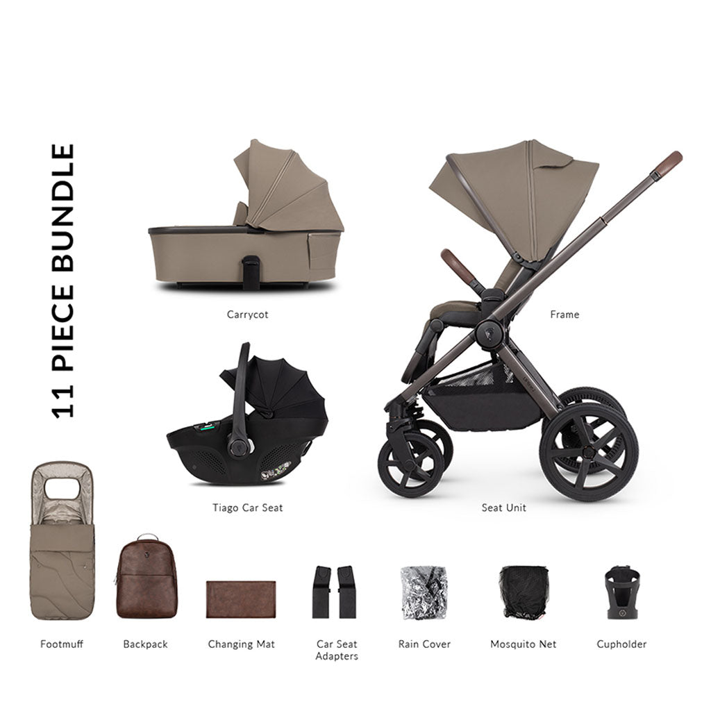 Venicci Upline 2 - 3 in 1 SE Pushchair with Tiago Black Car Seat - Powder