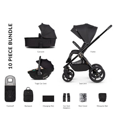 Venicci Upline 2 - 3 in 1 Pushchair with Tiago Beige Car Seat - All Black