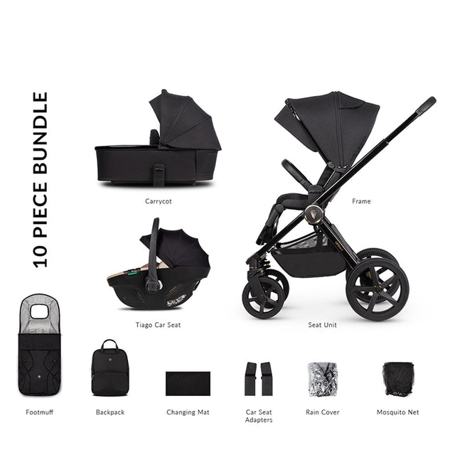Venicci Upline 2 - 3 in 1 Pushchair with Tiago Beige Car Seat - All Black