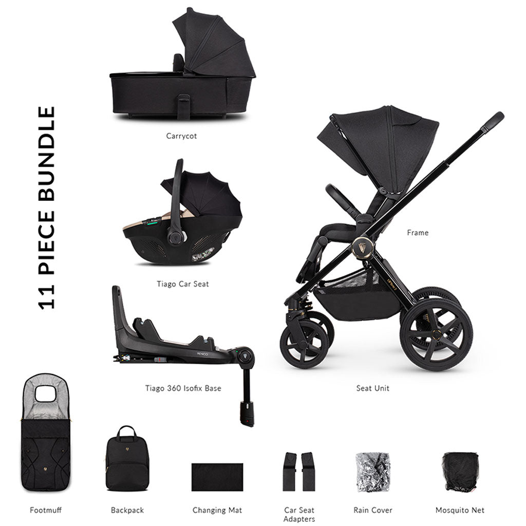 Venicci Upline 2 - 3 in 1 Pushchair with Tiago Car Seat and Base - All Black