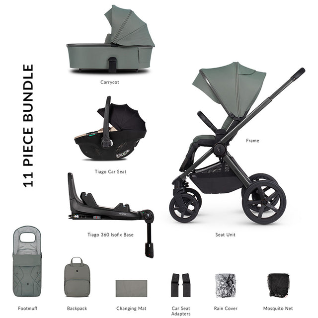 Venicci Upline 2 - 3 in 1 Pushchair with Tiago Beige Car Seat and Base - Aloe
