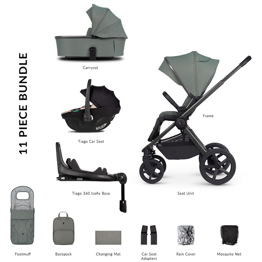Venicci Upline 2 - 3 in 1 Pushchair with Tiago Car Seat and Base - Aloe