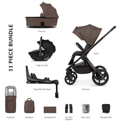 Venicci Upline 2 - 3 in 1 Pushchair with Tiago Beige Car Seat and Base - Brownie