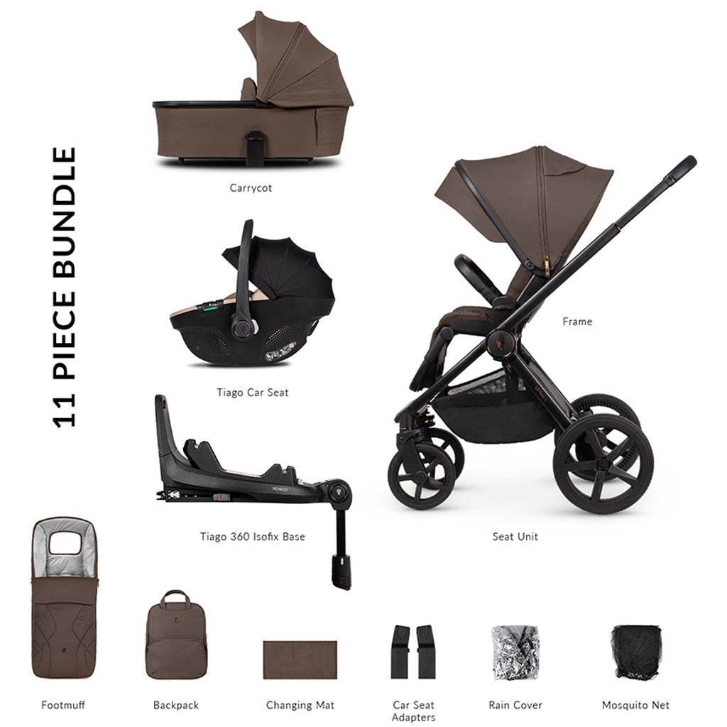 Venicci Upline 2 - 3 in 1 Pushchair with Tiago Car Seat and Base - Brownie