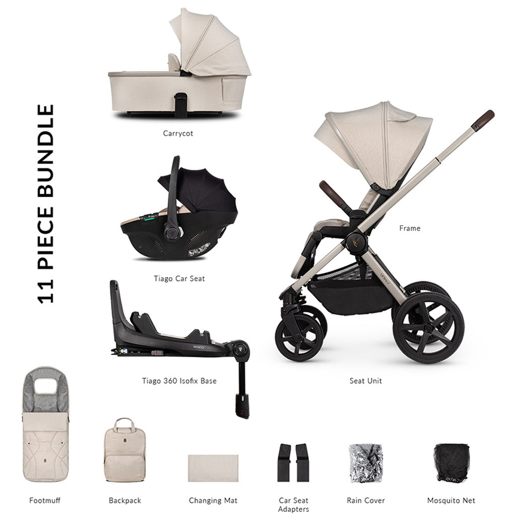Venicci Upline 2 - 3 in 1 Pushchair with Tiago Car Seat and Base - Stone Beige