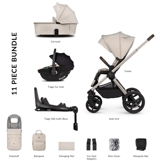 Venicci Upline 2 - 3 in 1 Pushchair with Tiago Car Seat and Base - Stone Beige