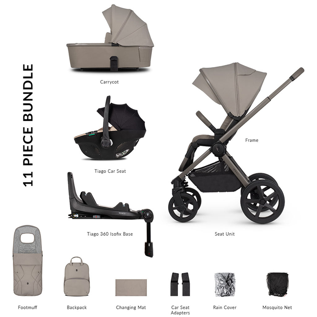 Venicci Upline 2 - 3 in 1 Pushchair with Tiago Beige Car Seat and Base - Taupe