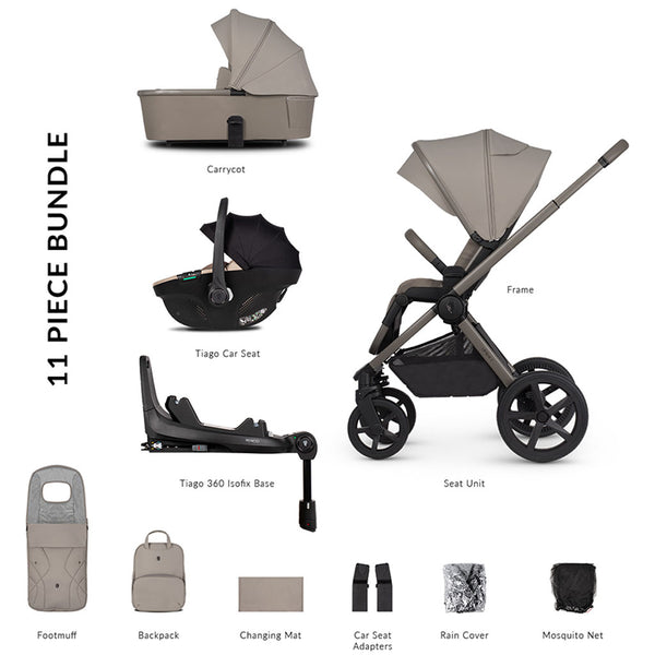 Venicci Upline 2 - 3 in 1 Pushchair with Tiago Beige Car Seat and Base - Taupe