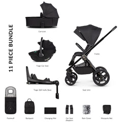 Venicci Upline 2 - 3 in 1 Pushchair with Tiago Black  Car Seat and Base - All Black