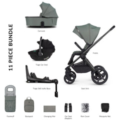 Venicci Upline 2 - 3 in 1 Pushchair with Tiago Black Car Seat and Base - Aloe