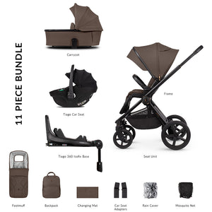Venicci Upline 2 - 3 in 1 Pushchair with Tiago Black Car Seat and Base - Brownie