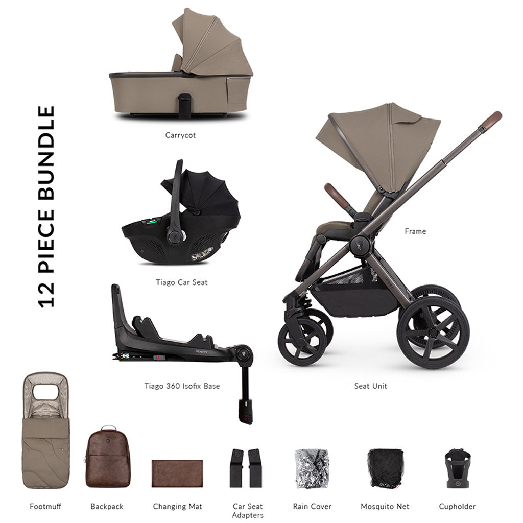 Venicci Upline 2 - 3 in 1 SE Pushchair with Tiago Car Seat and Base - Powder