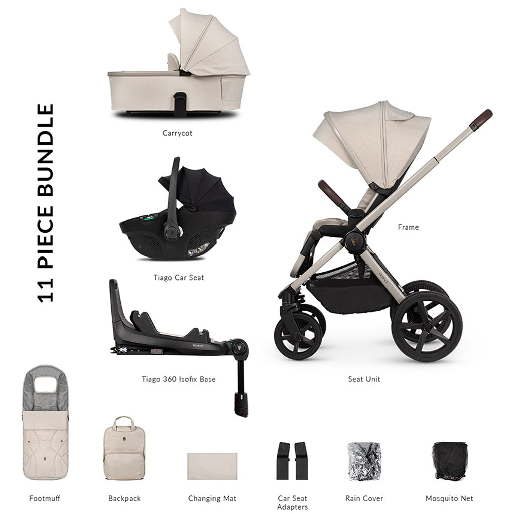 Venicci Upline 2 - 3 in 1 Pushchair with Tiago Car Seat and Base - Stone Beige