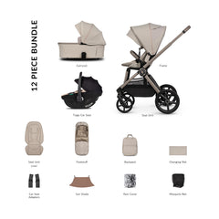 Venicci Upline 3 Comfort Bundle with Tiago Beige Car Seat - Pebble