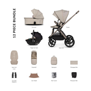 Venicci Upline 3 Comfort Bundle with Tiago Beige Car Seat - Pebble
