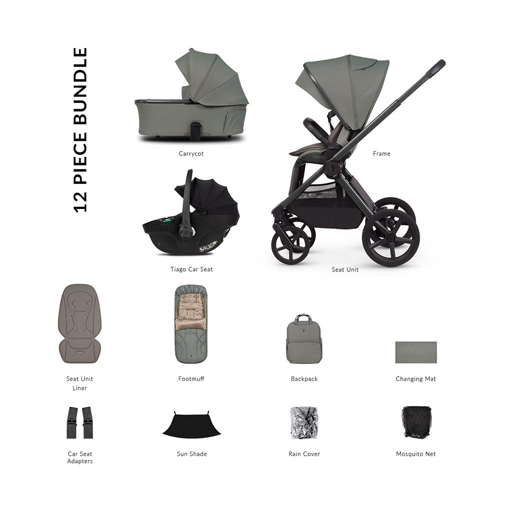 Venicci Upline 3 Comfort Bundle with Tiago Black Car Seat - Aloe