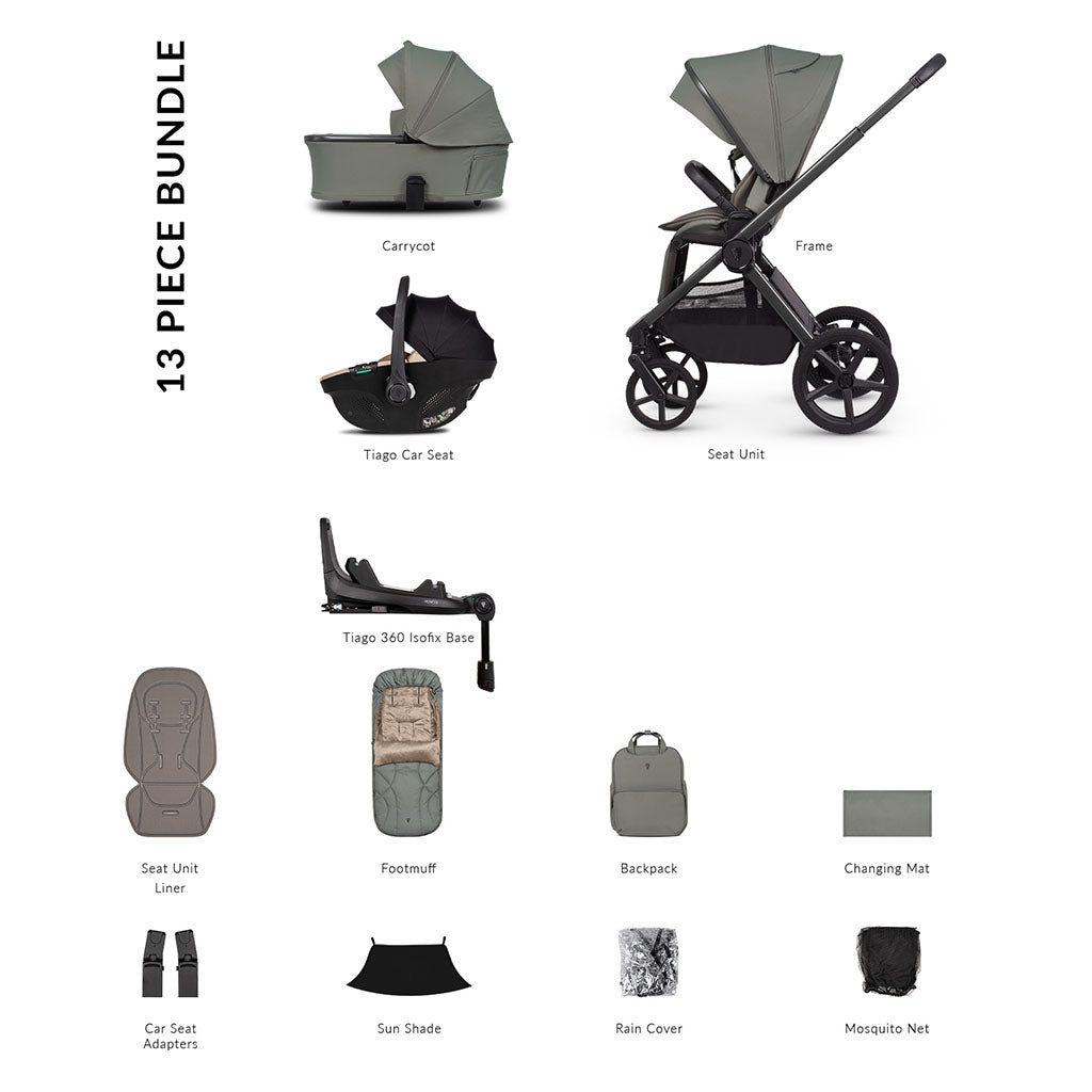 Venicci Upline 3 Luxury Bundle with Tiago Beige Car Seat - Aloe