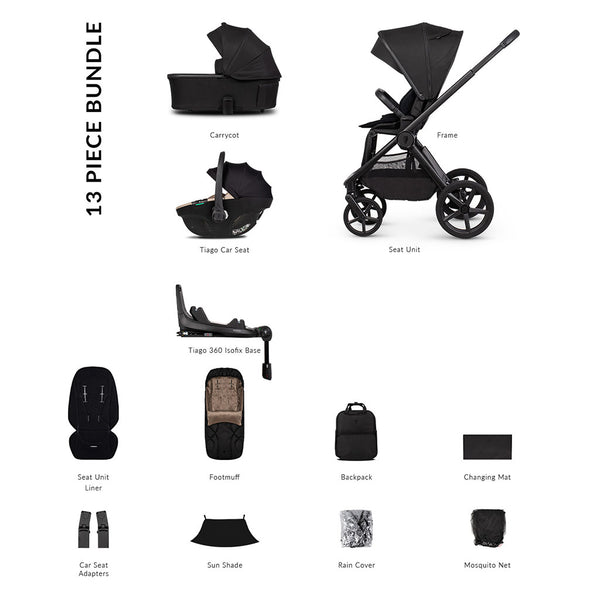 Venicci Upline 3 Luxury Bundle with Tiago Beige Car Seat - Onyx