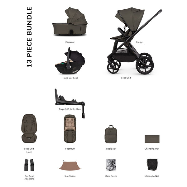 Venicci Upline 3 Luxury Bundle with Tiago Beige Car Seat - Truffle