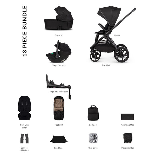 Venicci Upline 3 Luxury Bundle with Tiago Black Car Seat - Onyx