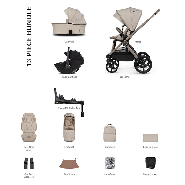 Venicci Upline 3 Luxury Bundle with Tiago Black Car Seat - Pebble