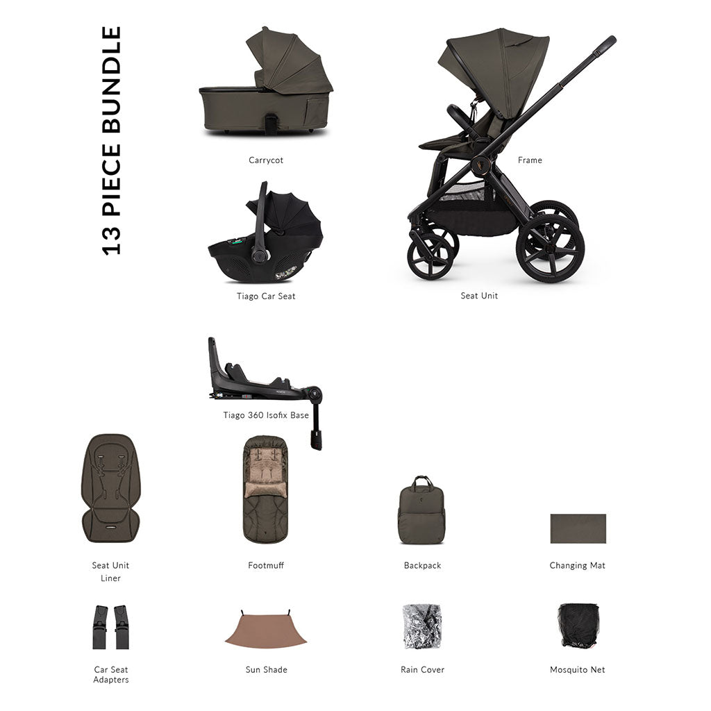 Venicci Upline 3 Luxury Bundle with Tiago Black Car Seat - Truffle
