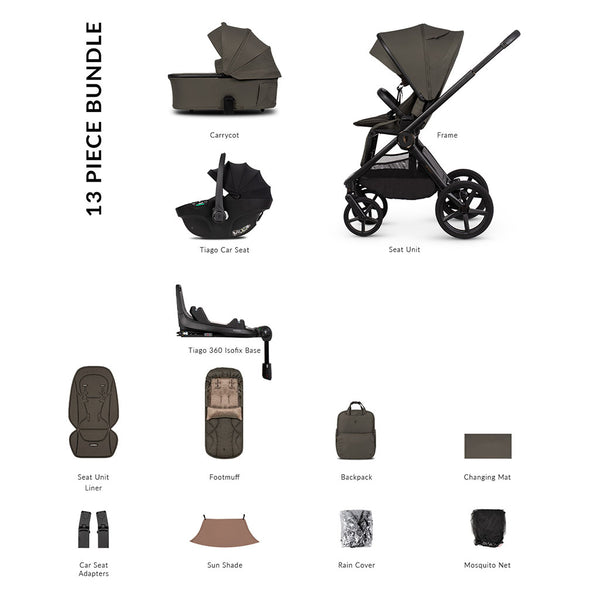 Venicci Upline 3 Luxury Bundle with Tiago Black Car Seat - Truffle
