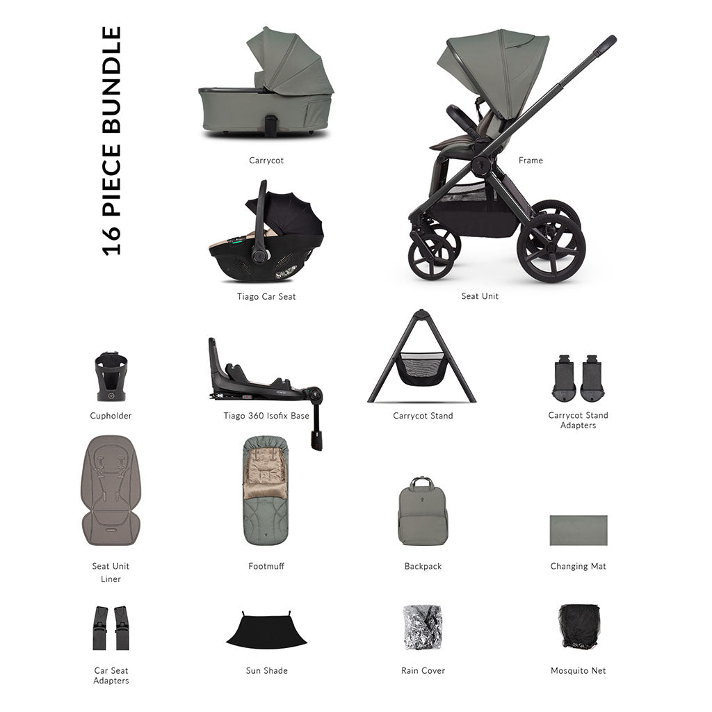 Venicci Upline 3 Ultimate Bundle with Tiago Beige Car Seat - Aloe