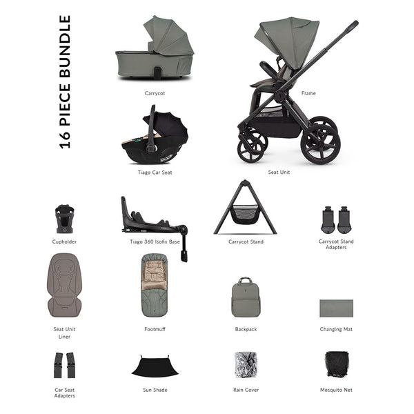 Venicci Upline 3 Ultimate Bundle with Tiago Beige Car Seat - Aloe
