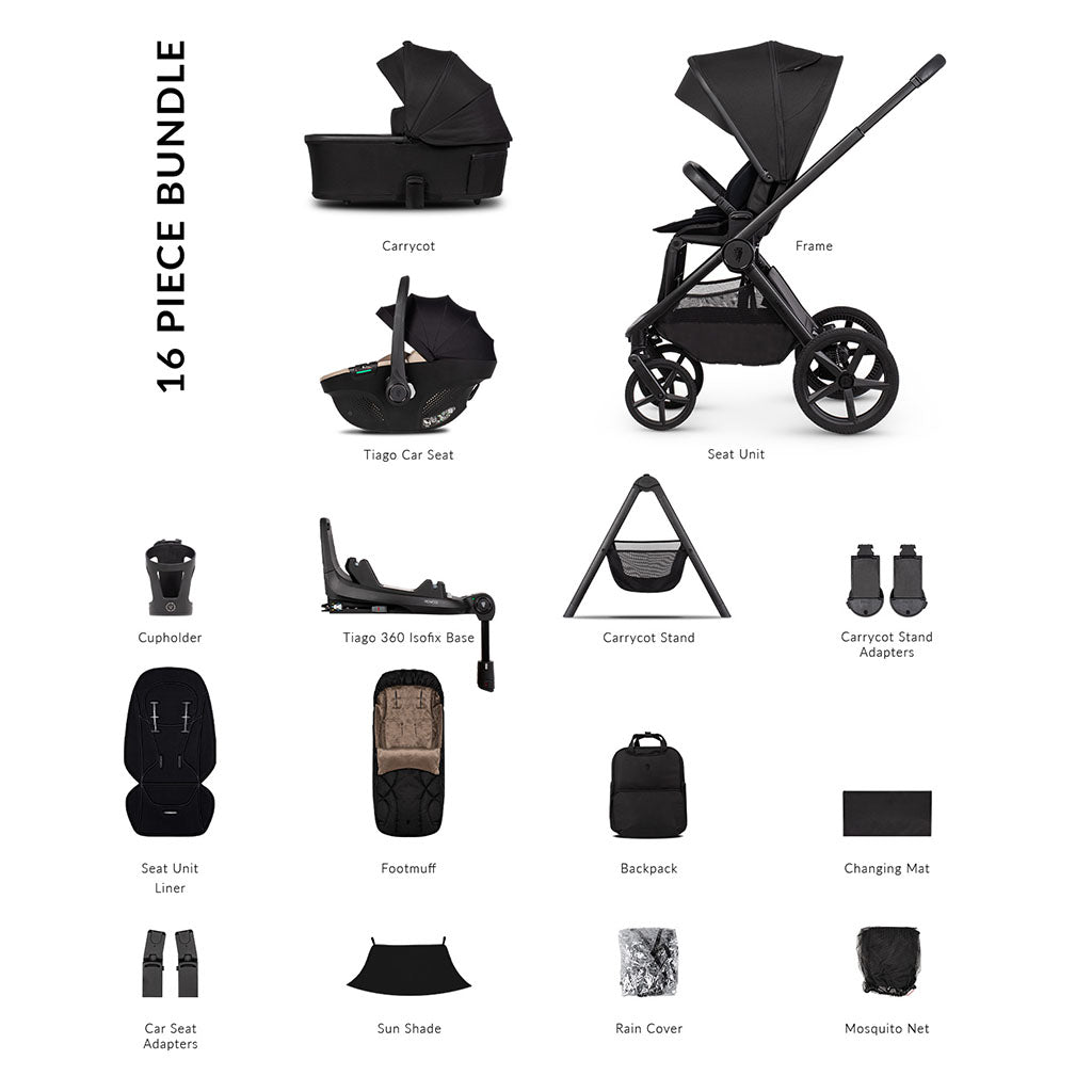 Venicci Upline 3 Ultimate Bundle with Tiago Beige Car Seat - Onyx