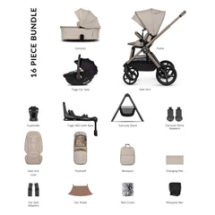 Venicci Upline 3 Ultimate Bundle with Tiago Beige Car Seat - Pebble