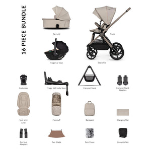 Venicci Upline 3 Ultimate Bundle with Tiago Beige Car Seat - Pebble