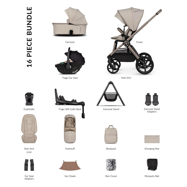 Venicci Upline 3 Ultimate Bundle with Tiago Beige Car Seat - Pebble