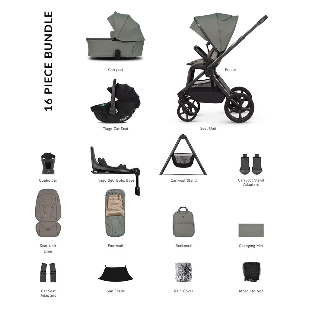 Venicci Upline 3 Ultimate Bundle with Tiago Black Car Seat - Aloe
