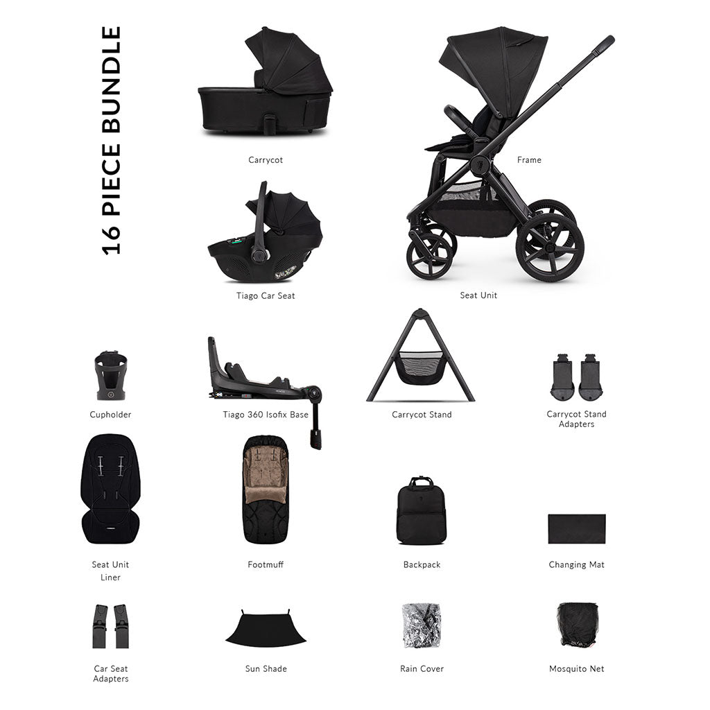 Venicci Upline 3 Ultimate Bundle with Tiago Black Car Seat - Onyx
