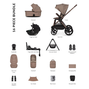 Venicci Upline 3 Ultimate Bundle with Tiago Black Car Seat - Sand