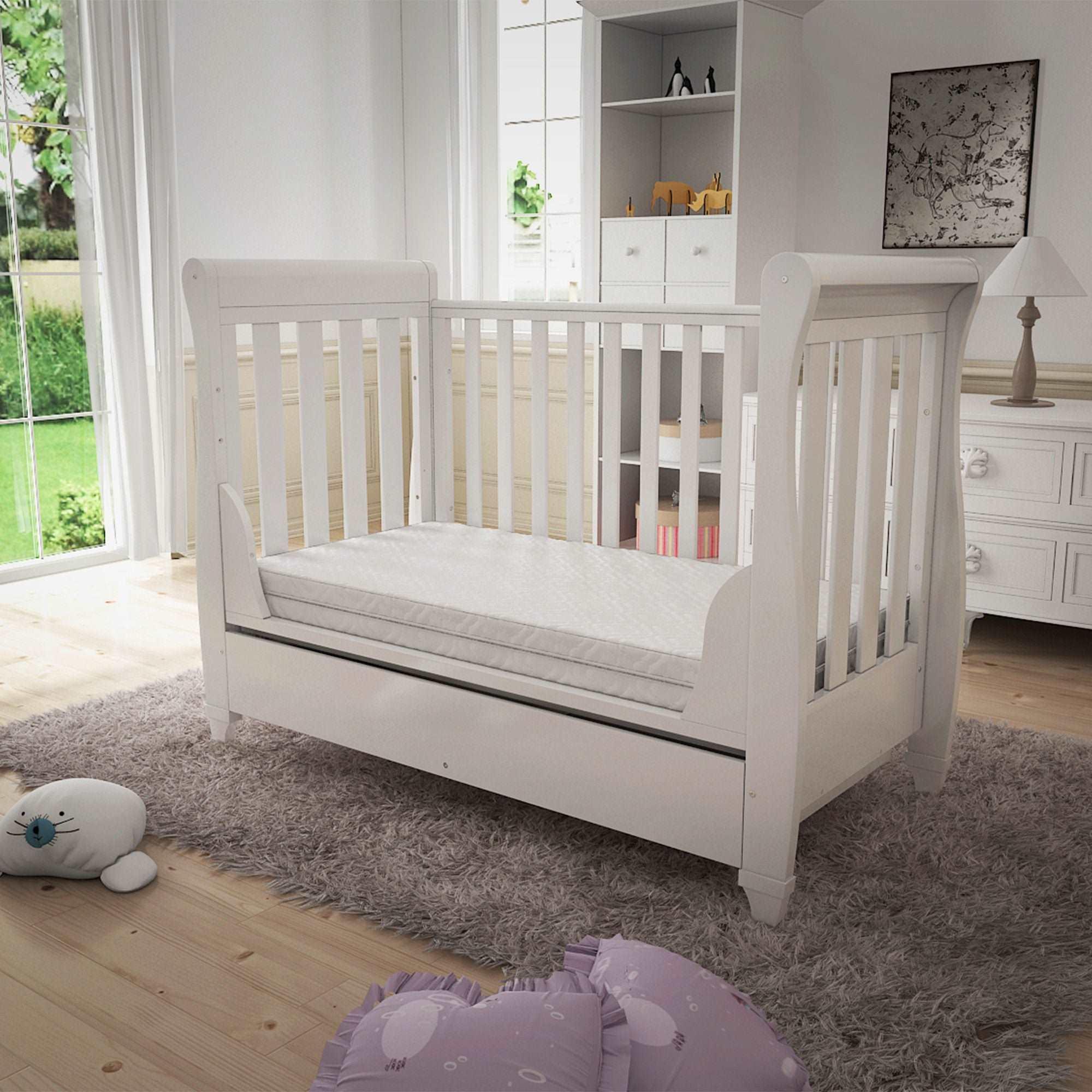 Babymore Eva Sleigh Cot Bed With Drawer – Chelsea Baby