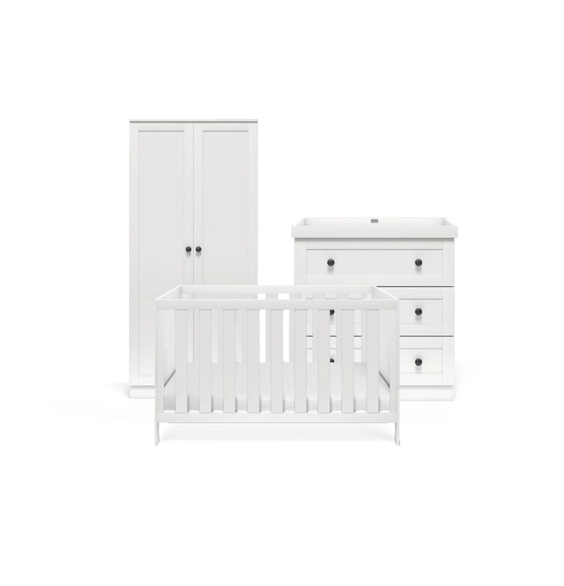 Silver Cross Bromley 3 Piece White Nursery Set with Convertible Cot to Toddler Bed, Dresser & Wardrobe