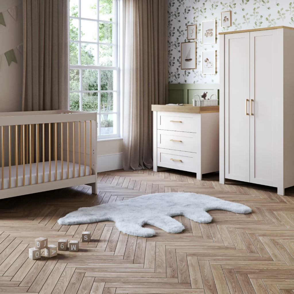Silver Cross Seville 3 Piece Nursery Set with Convertible Cot to Toddler Bed, Dresser & Wardrobe