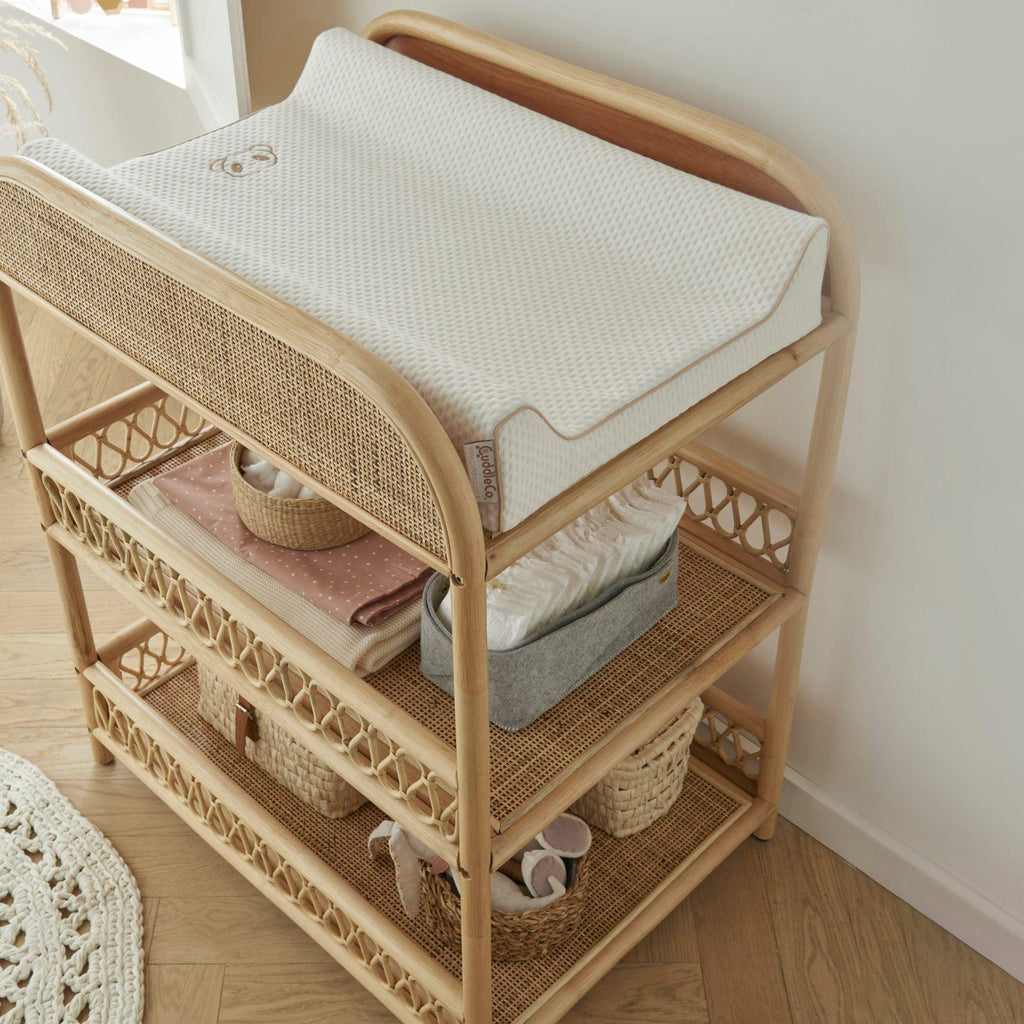 CuddleCo Aria 2 Piece Set Crib and Changer - Rattan - Chelsea Baby