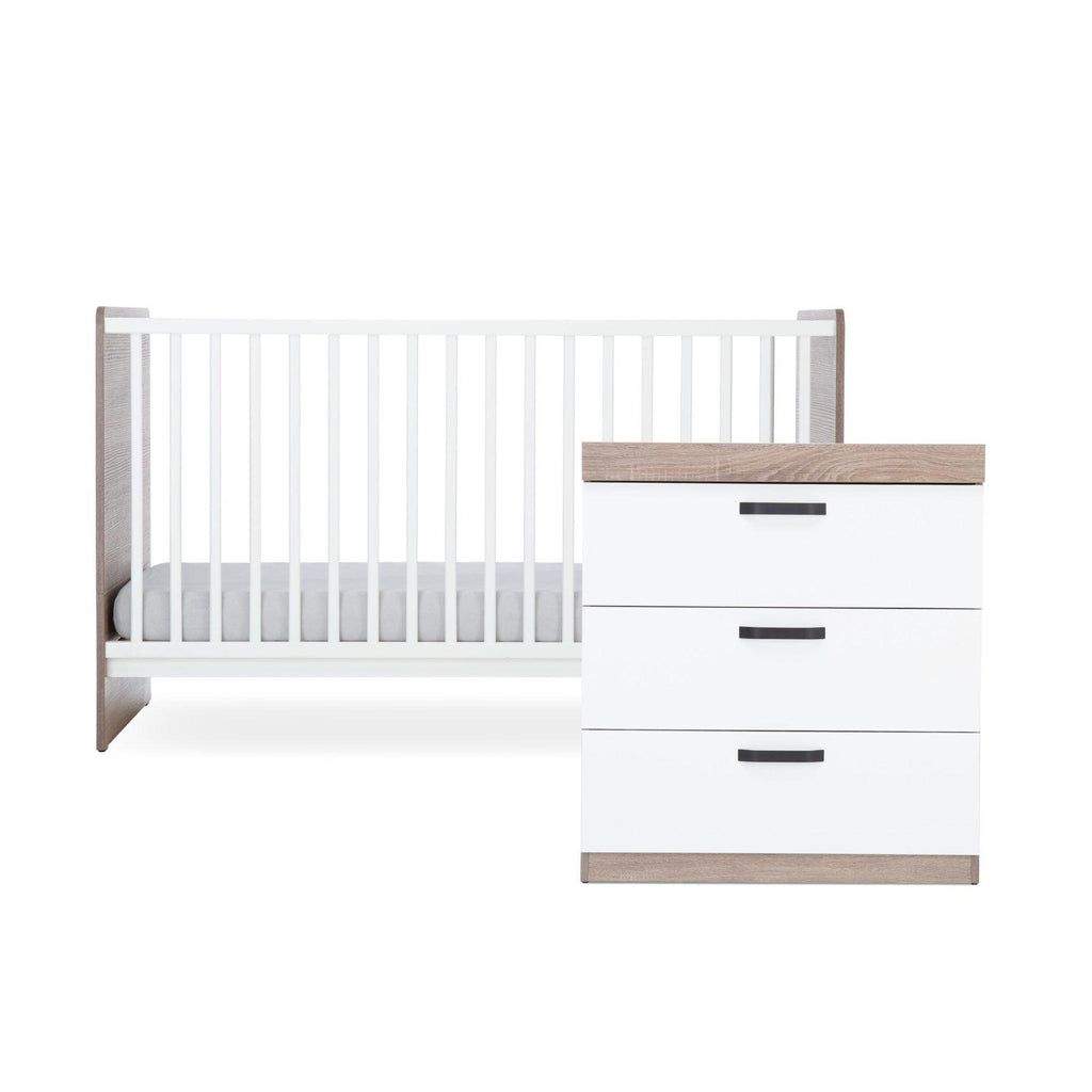 CuddleCo Enzo 2 Piece Nursery Furniture Set - Truffle Oak/White - Chelsea Baby