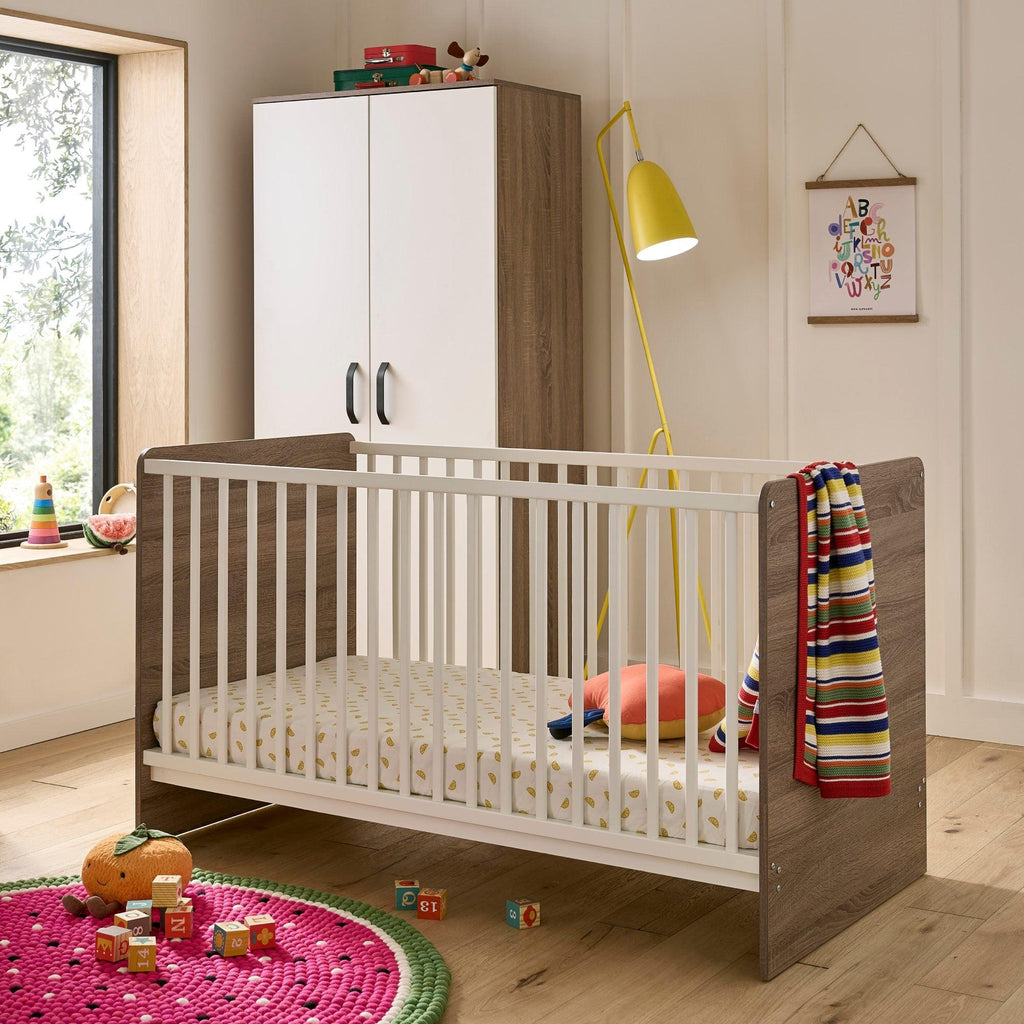 Cuddleco Enzo 3 Piece Nursery Furniture Set - Truffle Oak/White - Chelsea Baby