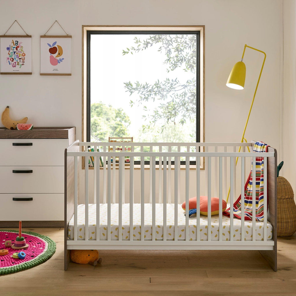 Cuddleco Enzo 3 Piece Nursery Furniture Set - Truffle Oak/White - Chelsea Baby