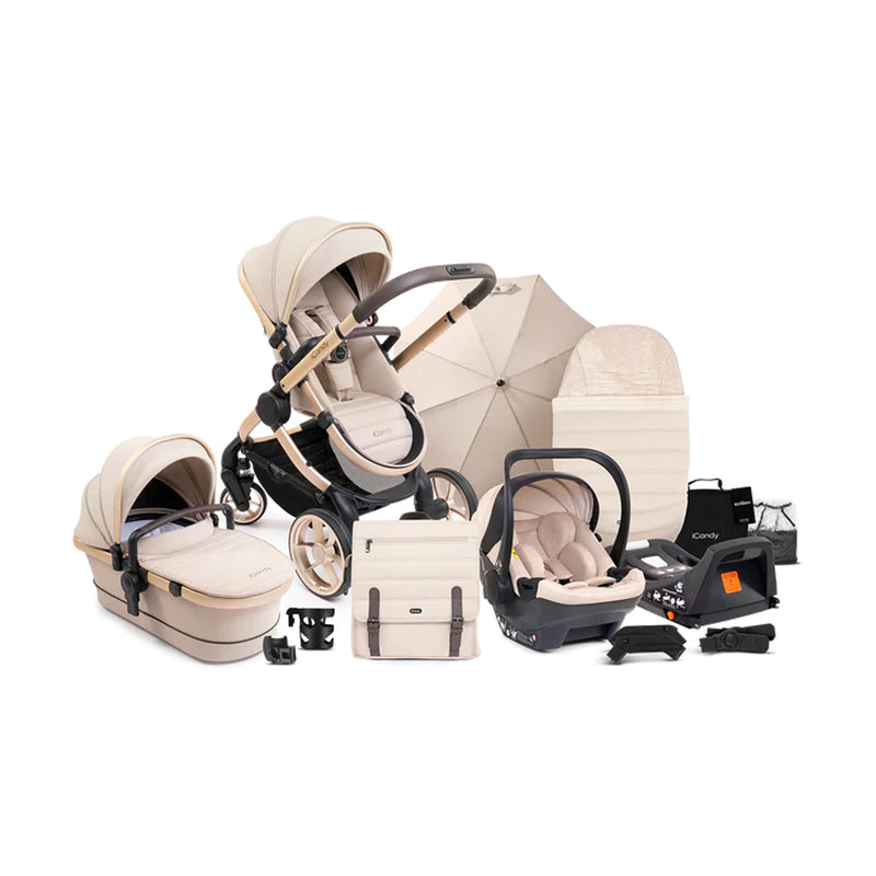 iCandy Peach 7 Pushchair and Carrycot Complete Car Seat Bundle - Biscotti