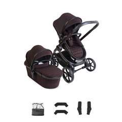 iCandy Peach 8 Pushchair and Carrycot with rain cover, elevators and car seat adaptors - Coffee Bean