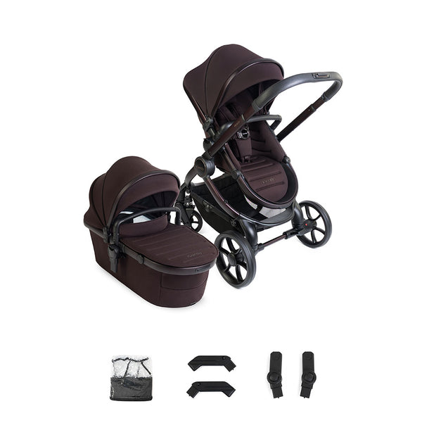 iCandy Peach 8 Pushchair and Carrycot with rain cover, elevators and car seat adaptors - Coffee Bean