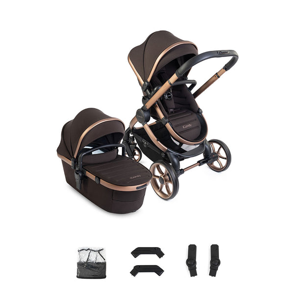 iCandy Peach 8 Pushchair and Carrycot with rain cover, elevators and car seat adaptors - Pecan