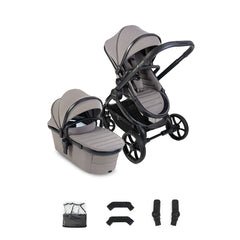 iCandy Peach 8 Pushchair and Carrycot with rain cover, elevators and car seat adaptors - Porcini