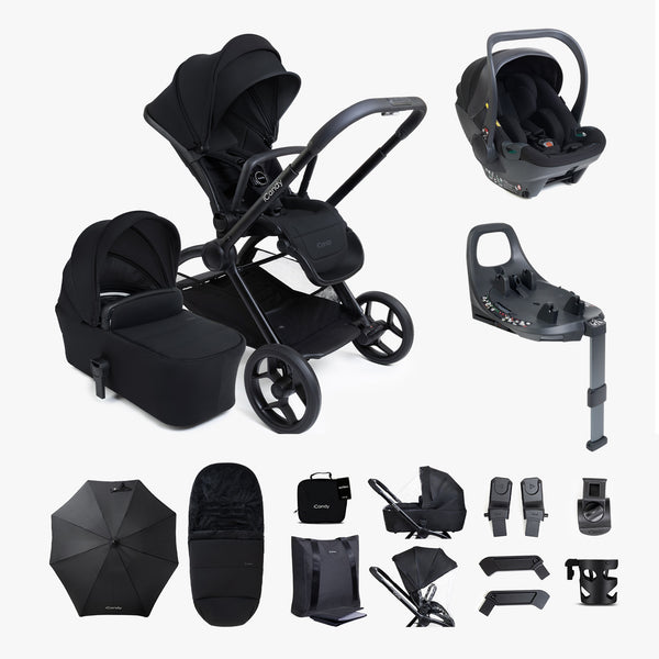 iCandy Core 2 Black Pushchair and Carrycot - Complete 360 Car Seat Bundle